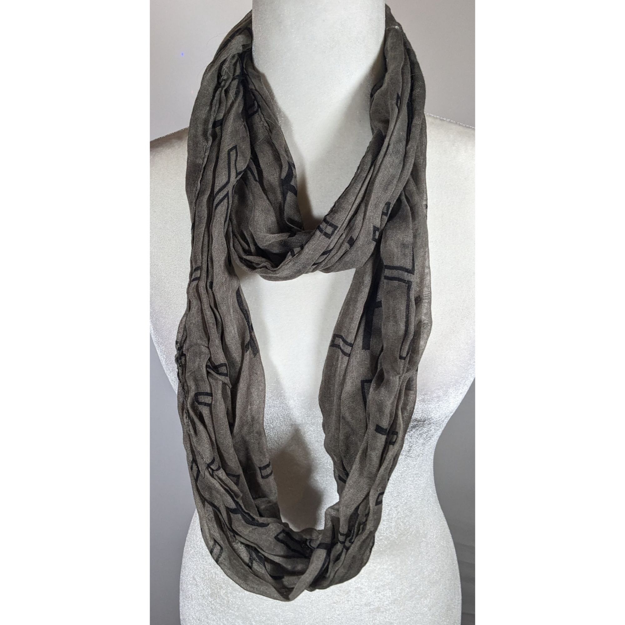 Other Grunge Gothic Grey And Black Cross Print Infinity Scarf Size ONE SIZE - 4 Thumbnail