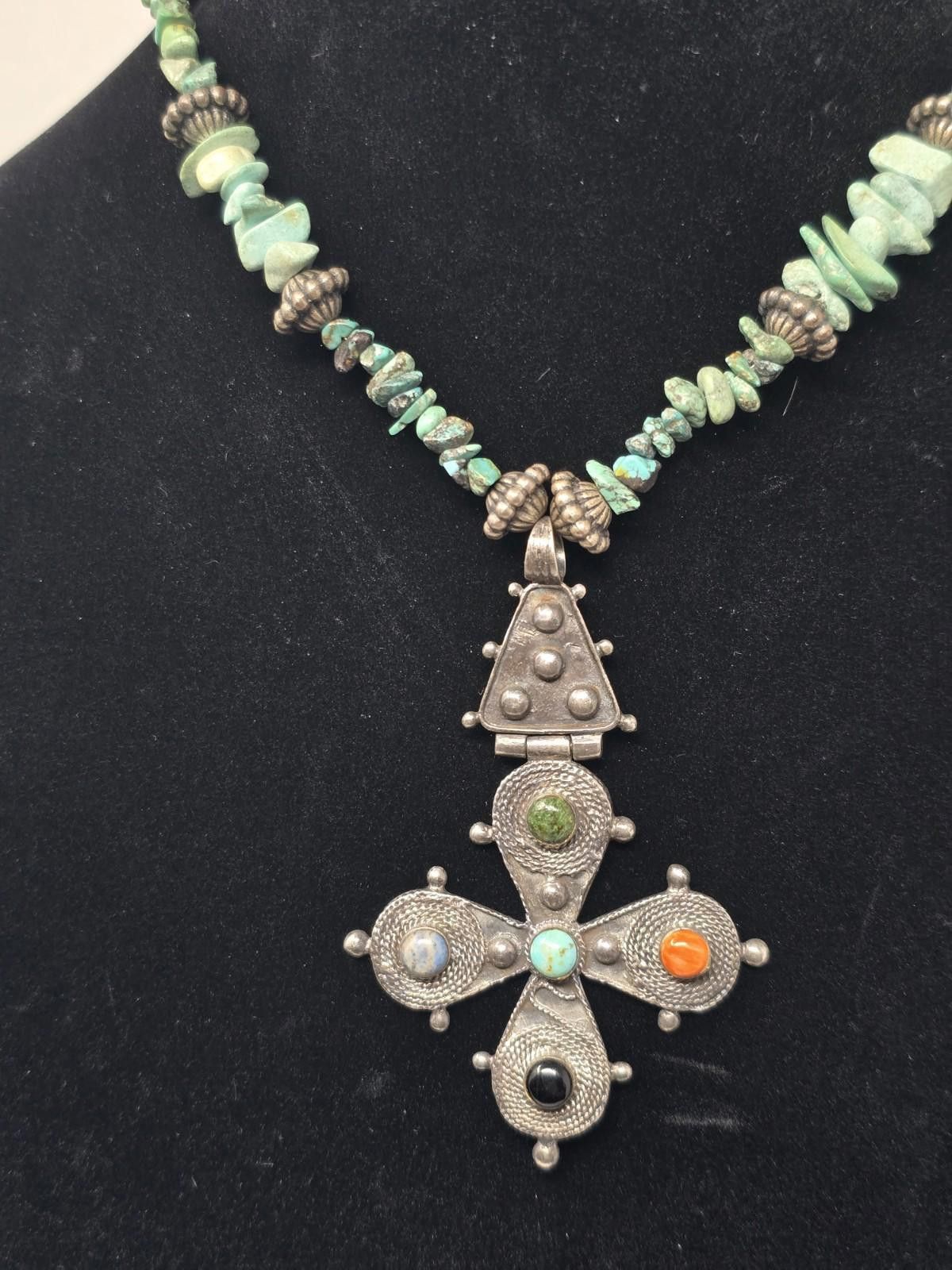 The Unbranded Brand Sterling Silver Cross Pendant Necklace w/ multiple gemstones Size ONE SIZE - 1 Thumbnail