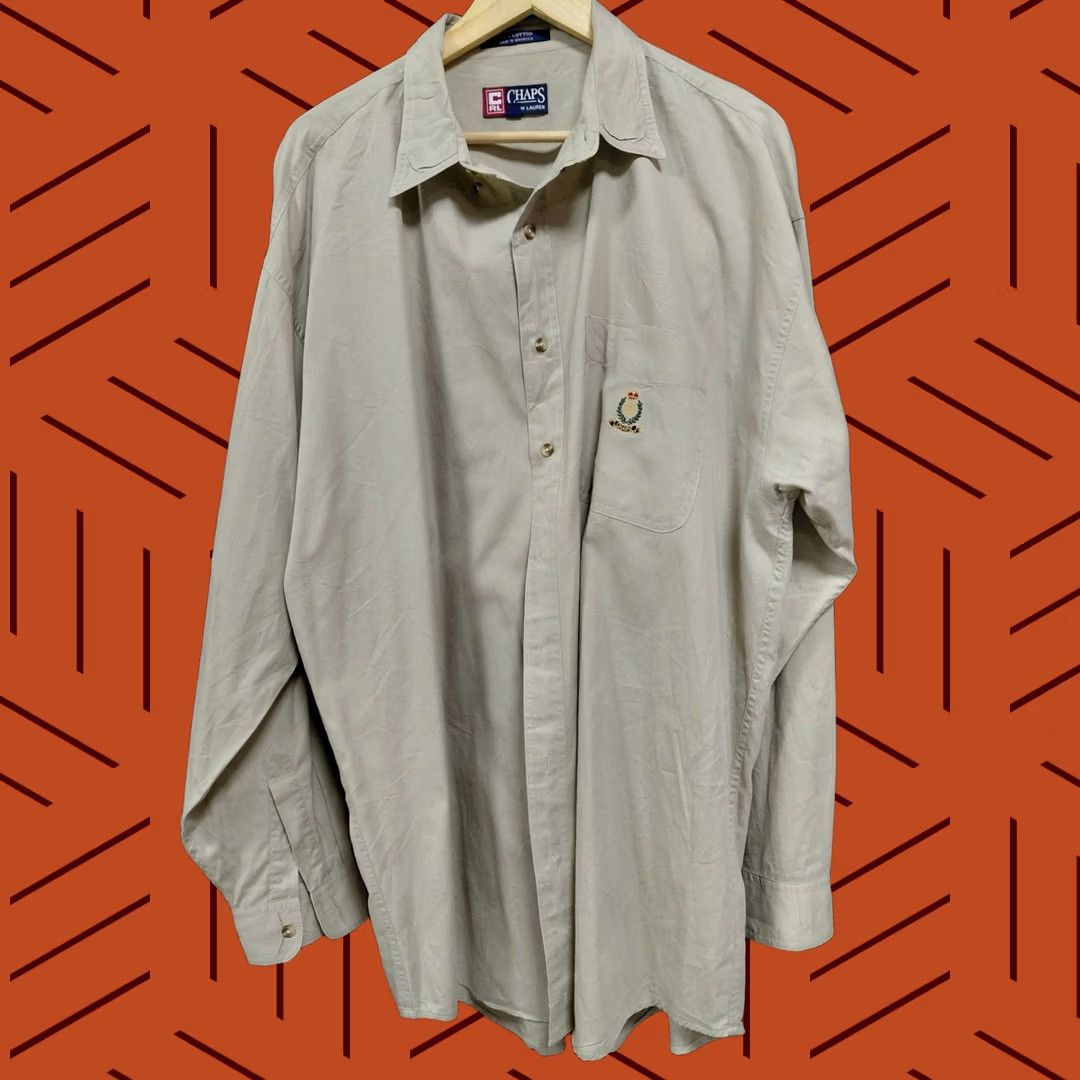 Ralph Lauren CHAPS RALPH LAUREN Shirt Solid Long Sleeve Men XLT Beige 100% Cotton Button-Up Logo Embroidered Casual Business Shirt Size US XL / EU 56 / 4 - 1 Thumbnail
