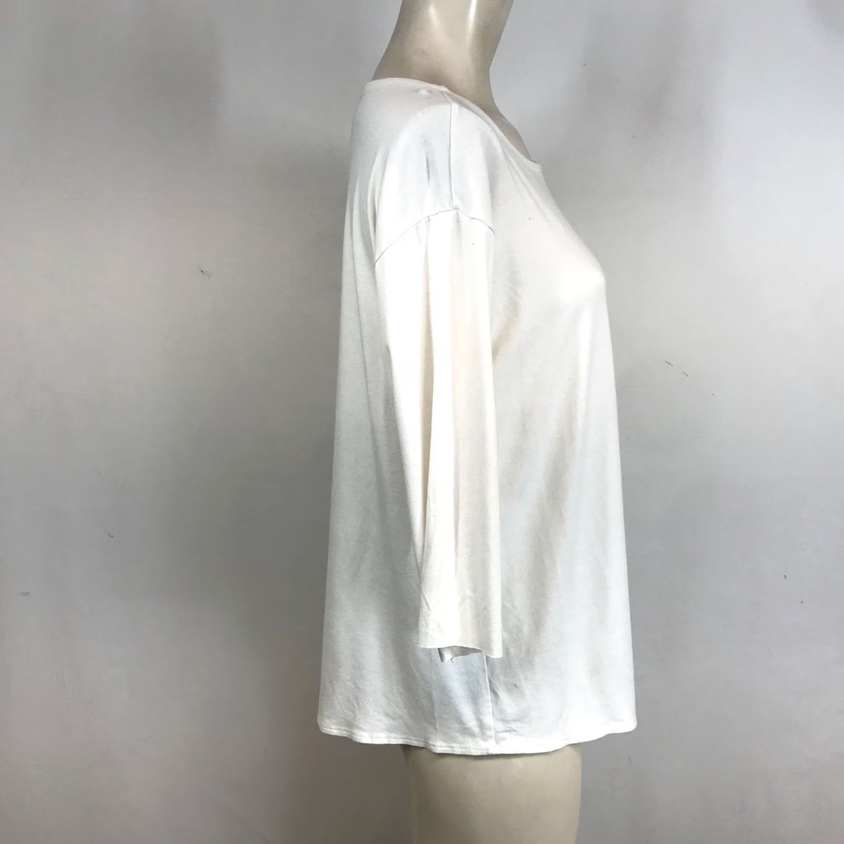 Eileen Fisher EILEEN FISHER Women Medium White 3/4 Sleeve Round Neck Asymmetrical Hem Top Blouse Shirt M Womens Menace? Size M / US 6-8 / IT 42-44 - 4 Thumbnail