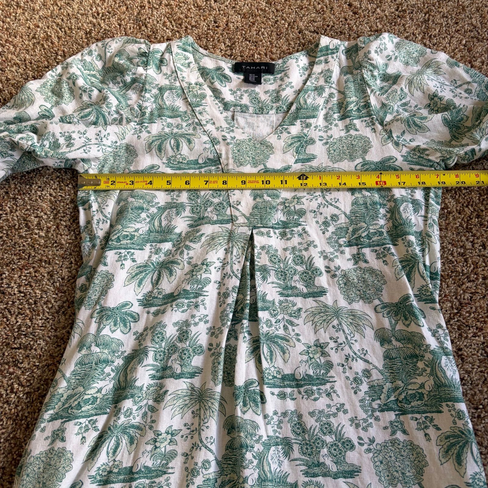 Elie Tahari Tahari Dress Women XS Linen Blend Green Tropical Toile Loose Size XS / US 0-2 / IT 36-38 - 7 Thumbnail