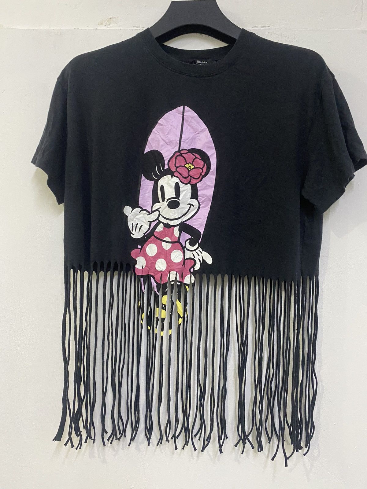 Mickey Mouse 💥Bershka crop top t-shirt with fringes Disney Minnie Size M / US 6-8 / IT 42-44 - 2 Thumbnail