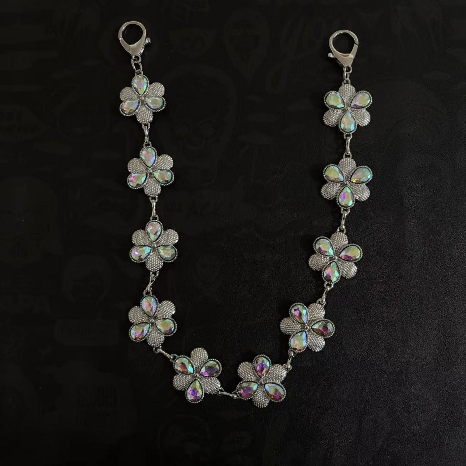 Jewelry Silver Floral Chain Wallet with Iridescent Stones Size ONE SIZE - 3 Thumbnail