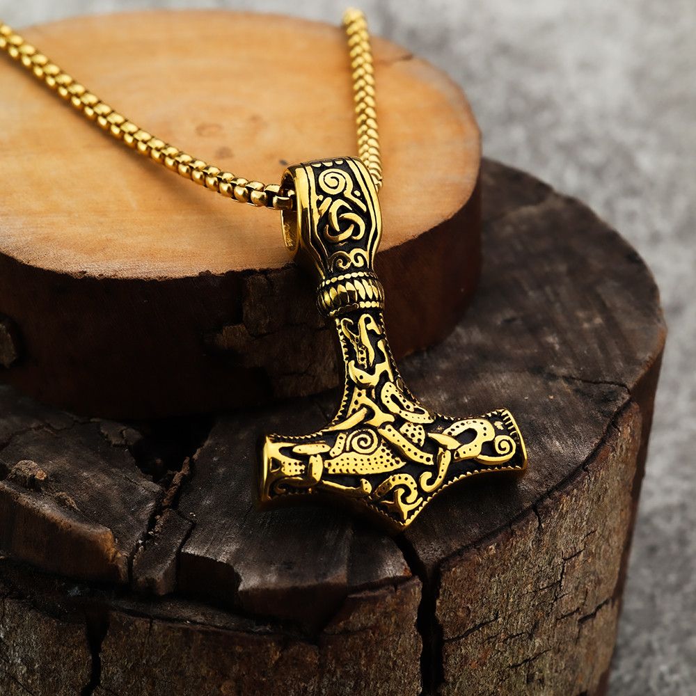 Jewelry Nordic Viking Pirates Thor's Hammer Dominant Carved Necklace Size ONE SIZE - 1 Thumbnail