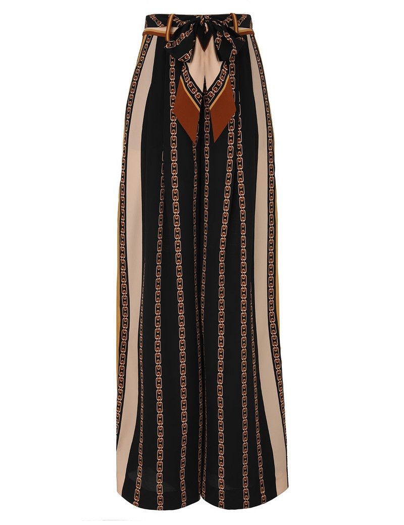 Zimmermann oc11z0226 Belted Wide Leg Pants In Black/Brown Size 28" / US 6 / IT 42 - 1 Thumbnail