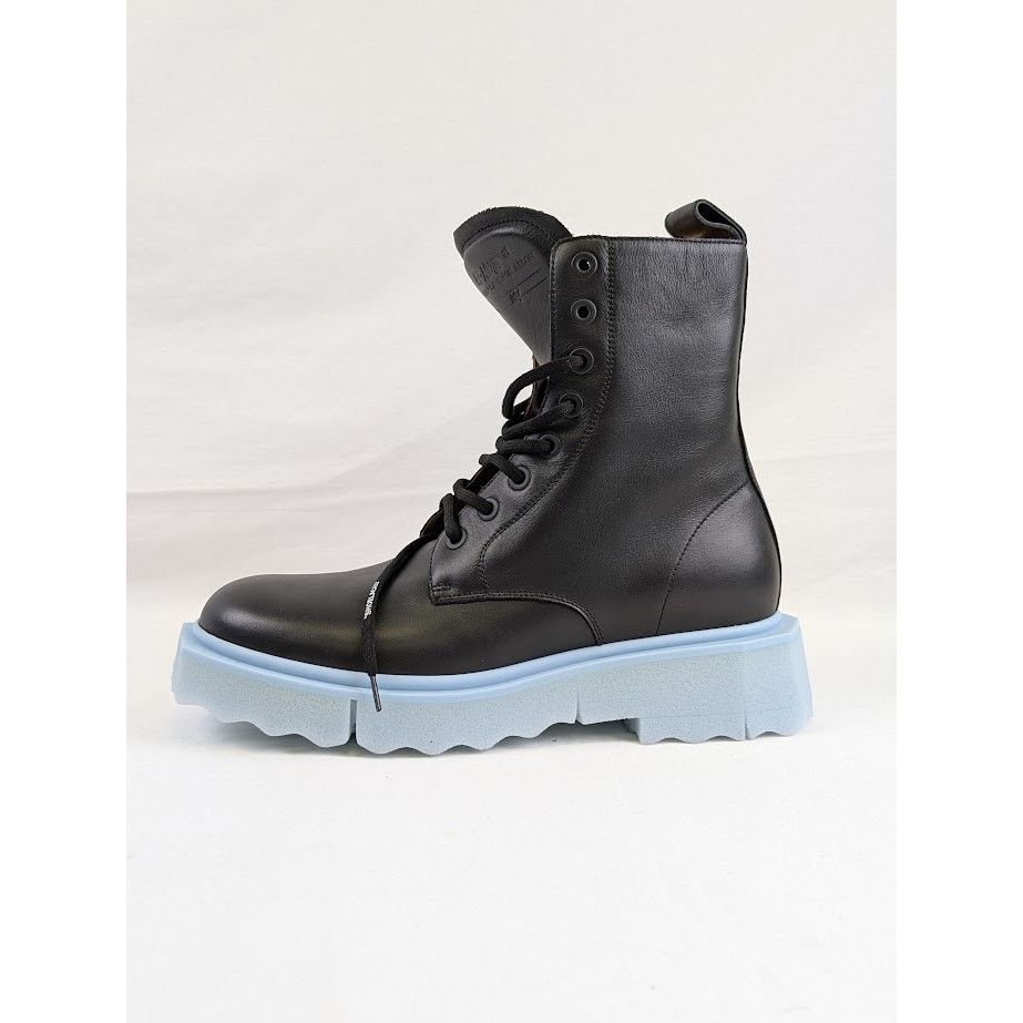 Off-White o1rshd1 Leather Sponge Lace Up Boots in Black/Light Blue Size US 10 / EU 43 - 2 Thumbnail