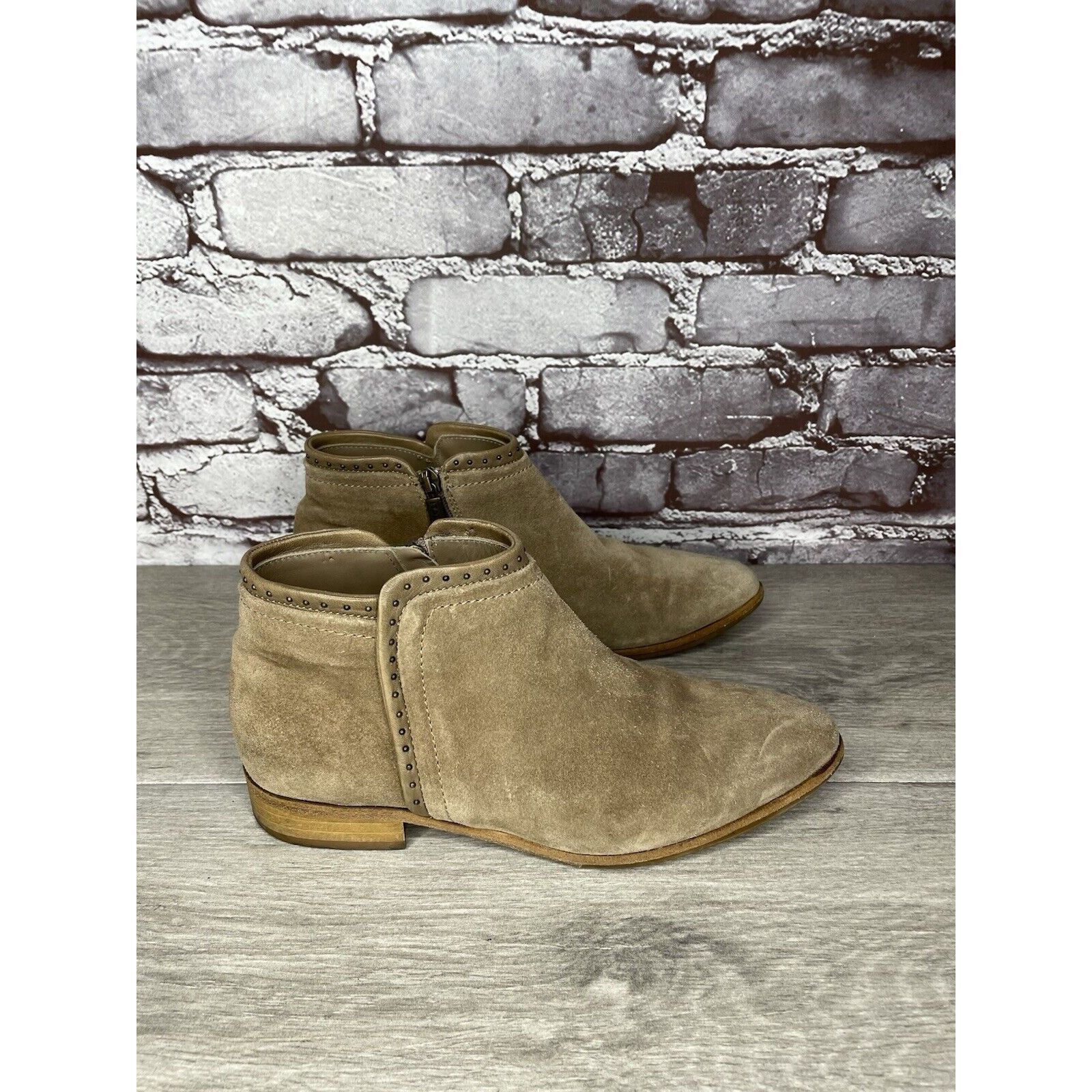Other ITALEAU Tan Suede Leather Ankle Side Zipper Low Heel Boots W Size US 6.5 / IT 36.5 - 3 Thumbnail