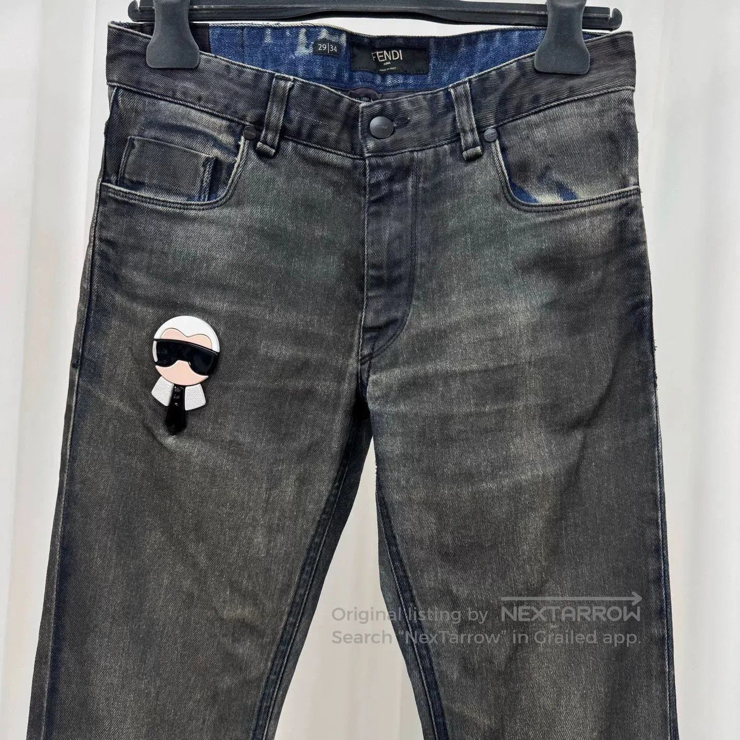 Fendi fendi washed denim pants with leather patch. Size 29" - 3 Thumbnail
