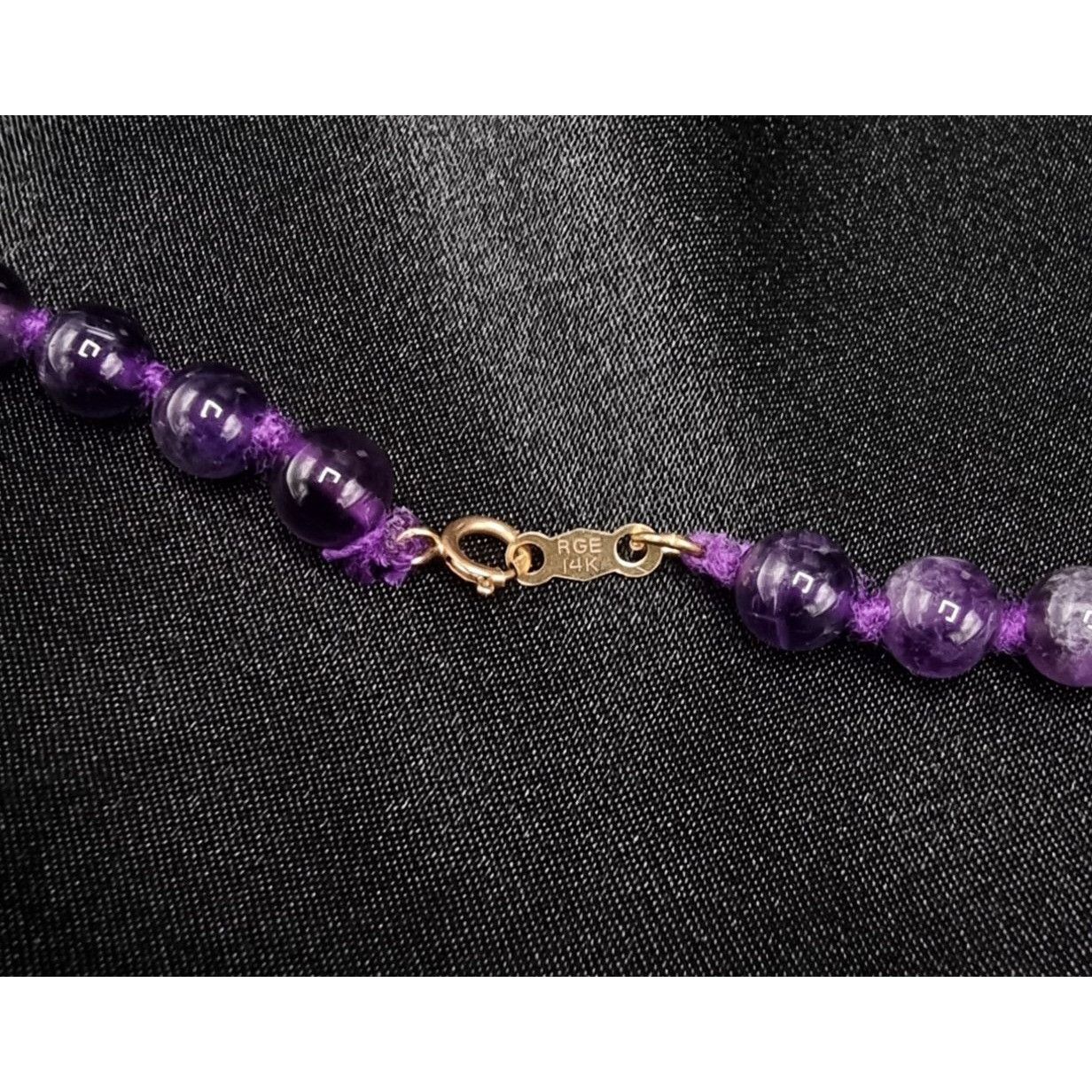 Vintage 1990s 14K RGE Signed Amethyst Beaded Necklace