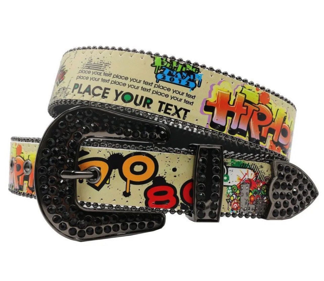 Japanese Brand × Leather Graffiti Black Rhinestone PU Leather Belt Size ONE SIZE - 1 Thumbnail