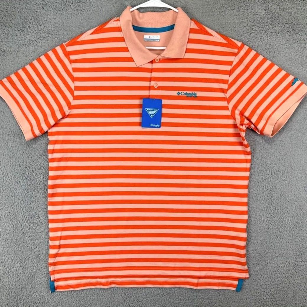 Vintage Columbia PFG Polo Shirt Mens XL Orange Striped Rugby Fishing Fisherman NEW Size US XL / EU 56 / 4 - 2 Thumbnail