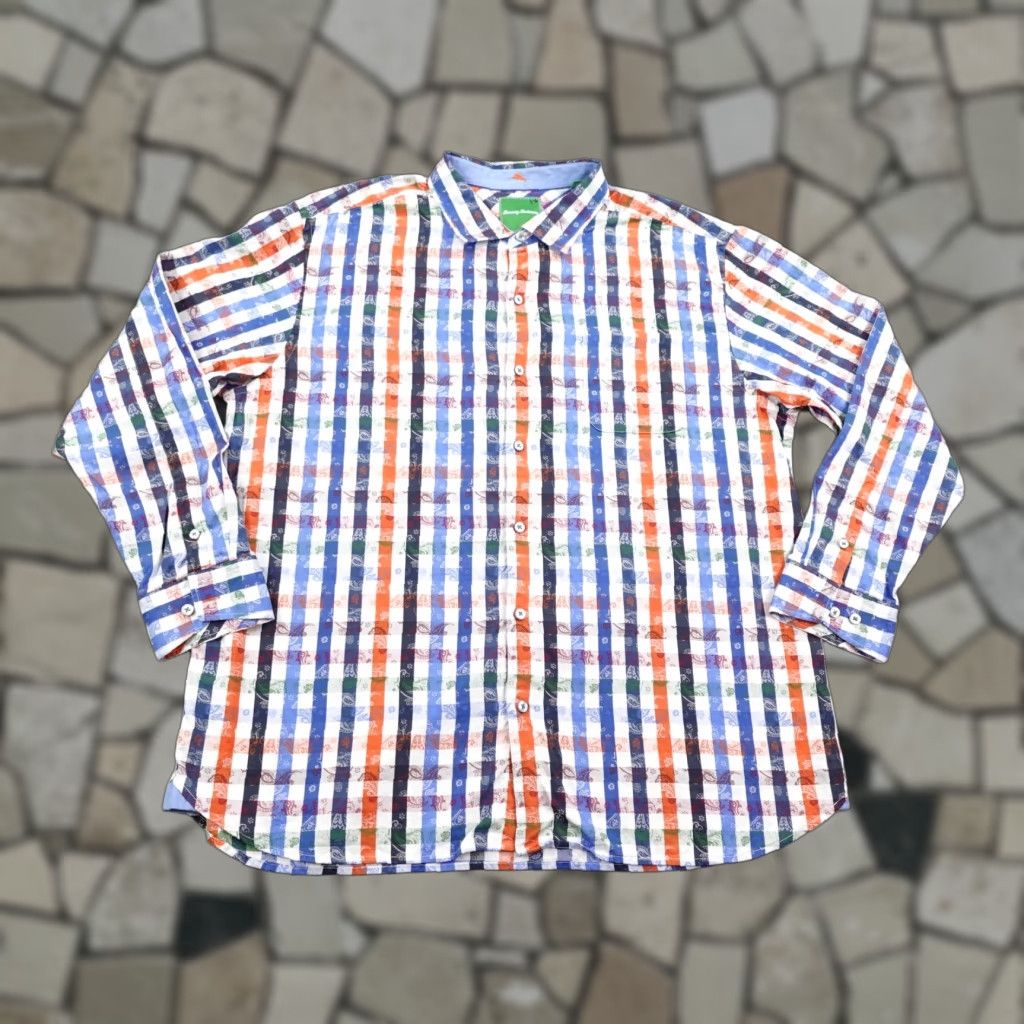 Tommy Bahama Tommy Bahama Shirt Mens 2XL Blue Orange White Gingham Plaid Paisley Button Up Size US XXL / EU 58 / 5 - 1 Thumbnail
