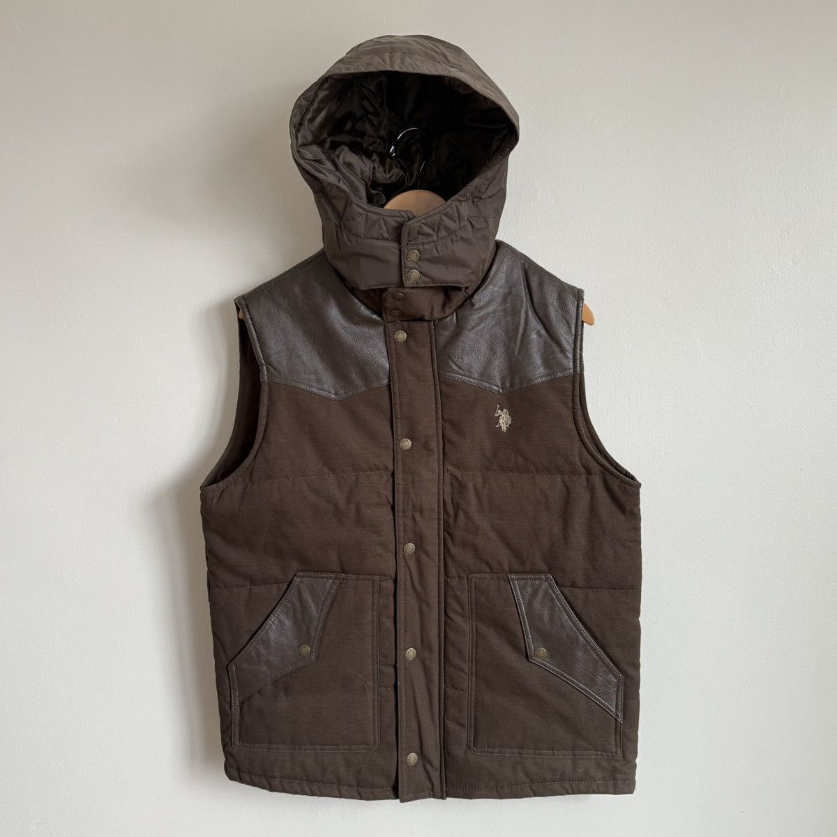 U.S. Polo Assn. × Vintage U.S. Polo Assn. Brown Vest Hooded Western Faux Leather Trim Size US S / EU 44-46 / 1 - 2 Thumbnail