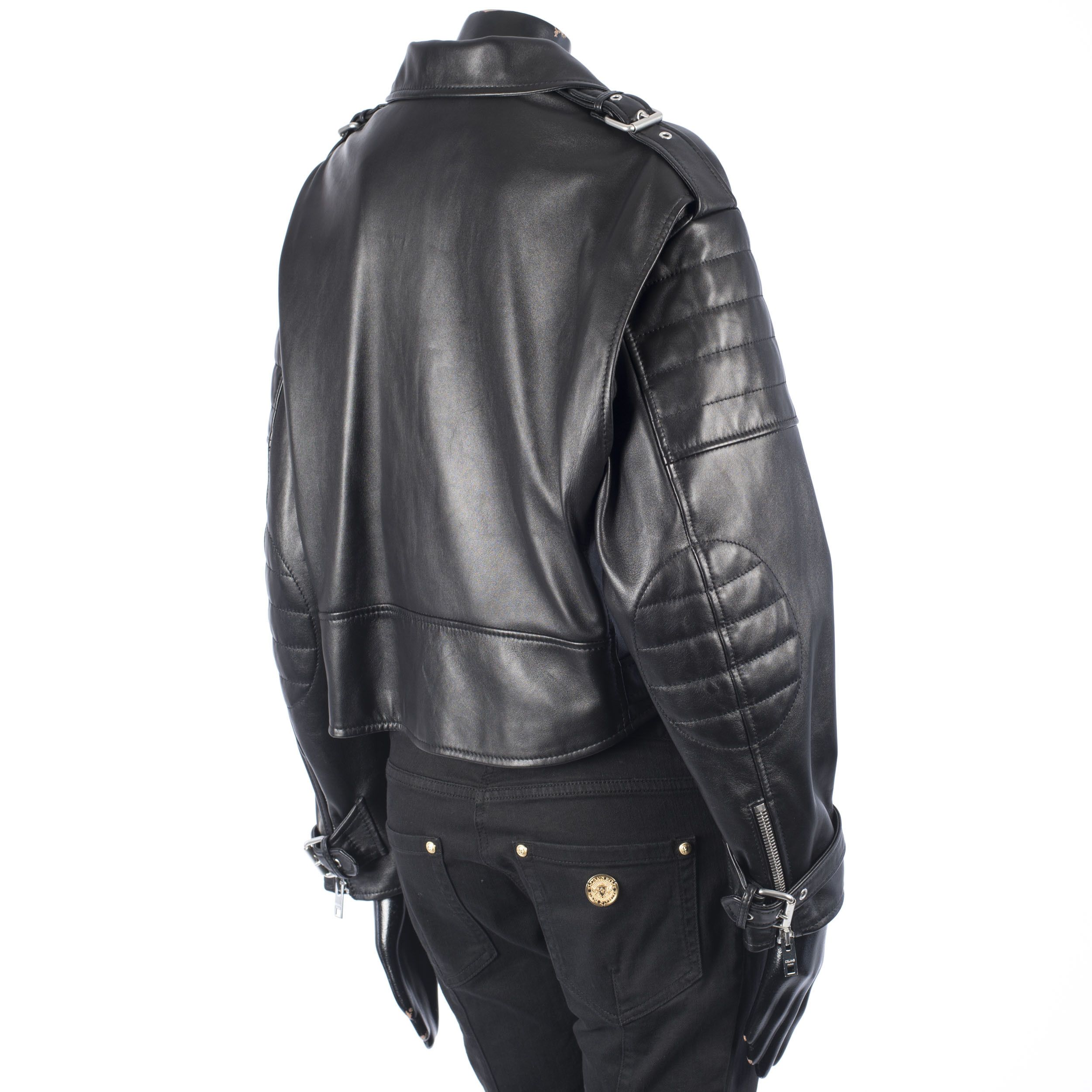 Celine Black Biker Jacket In Lambskin Leather With Padded Sleeves Size L / US 10 / IT 46 - 7 Thumbnail
