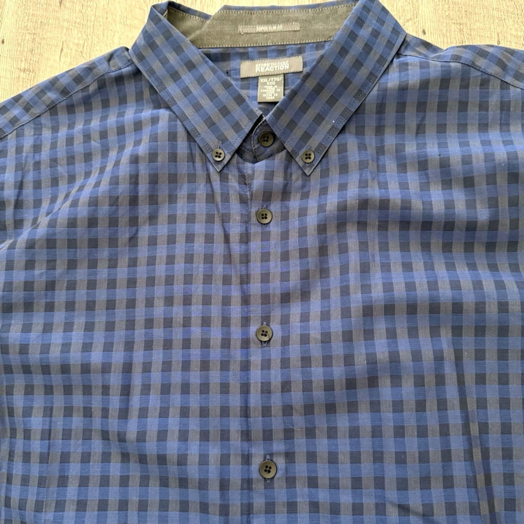 Kenneth Cole Kenneth Cole Reaction Shirt Mens 2XL Blue Check Slim Fit Button-Up Long Sleeve Size US XXL / EU 58 / 5 - 3 Thumbnail