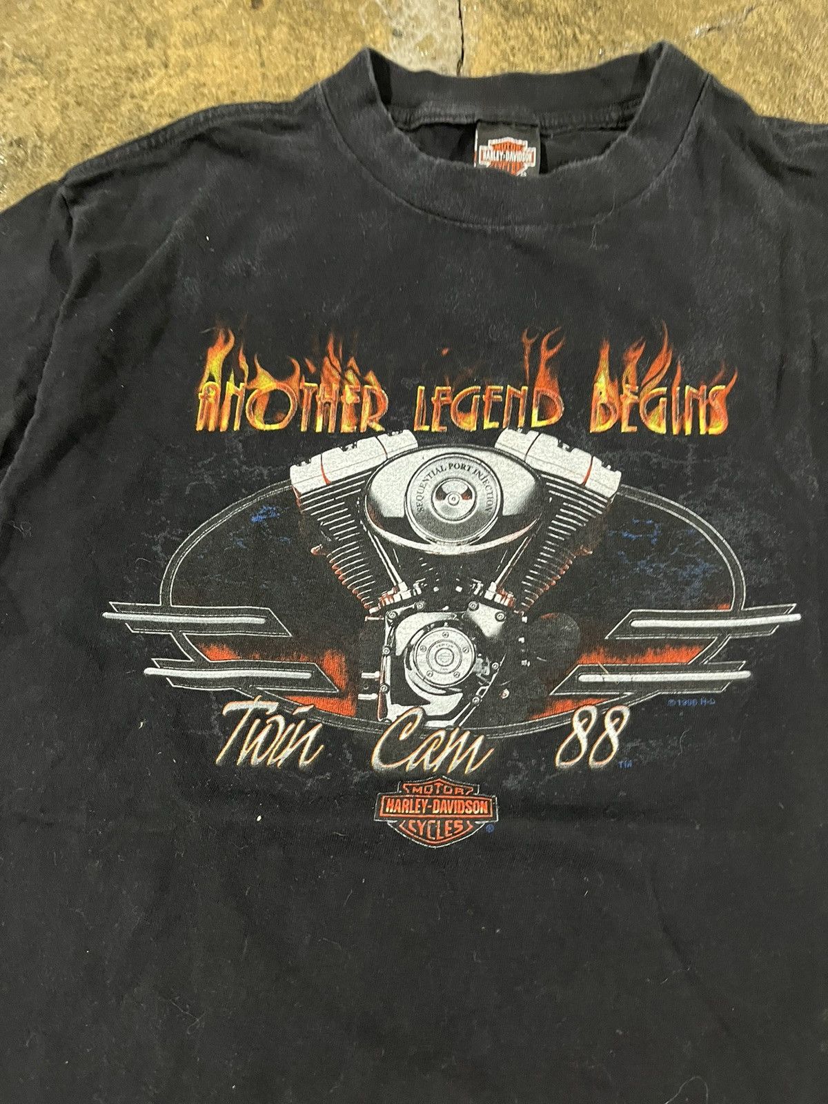 Harley Davidson × Vintage Crazy Vintage 90s Harley Davidson Flames Grunge Biker Tee Size US L / EU 52-54 / 3 - 4 Thumbnail