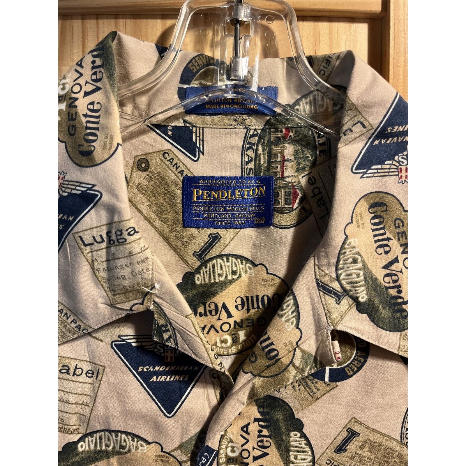 Pendleton Pendleton Men’s XL Beige Luggage Print Cotton Hawaiian Shirt Size US XL / EU 56 / 4 - 12 Thumbnail