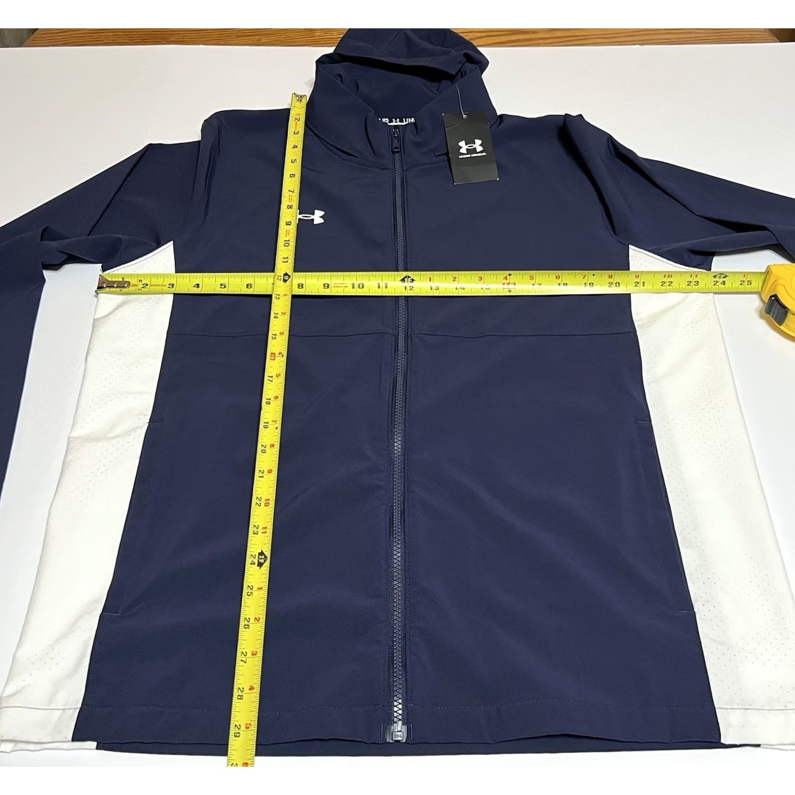Under Armour Under Armour Mens L Rival Stretch Woven Blue Track Jacket Hooded Full Zip New NWT Size US L / EU 52-54 / 3 - 5 Thumbnail