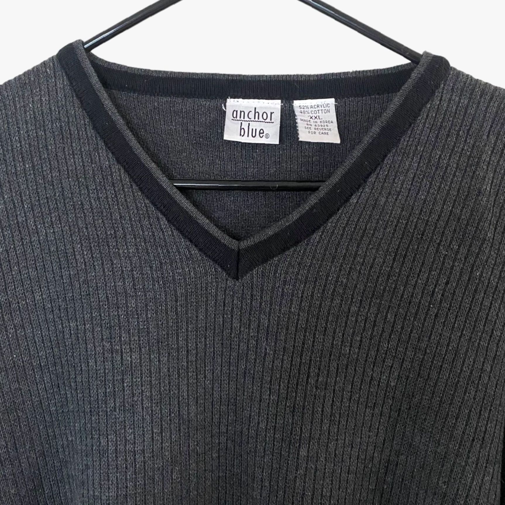 Anchor Blue VINTAGE Anchor Blue Rib-Knit V-Neck Sweater Gray Pullover 2XL Men’s Long Sleeve Knit Knitwear Regular Fit Shirt? (Wait) Size US XXL / EU 58 / 5 - 5 Thumbnail