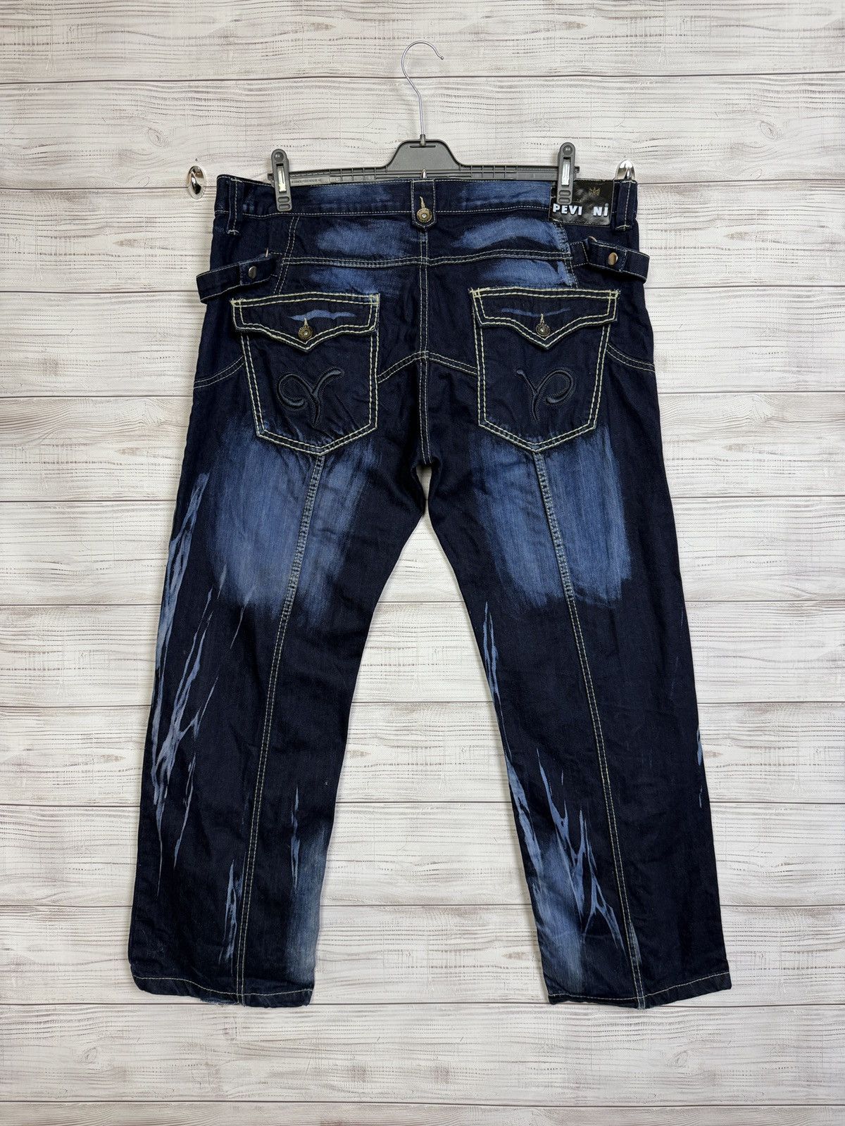 Other Archive Y2K Distressed Heavy Stitch Flare Jeans Dark Wash Size US 38 / EU 54 - 2 Thumbnail