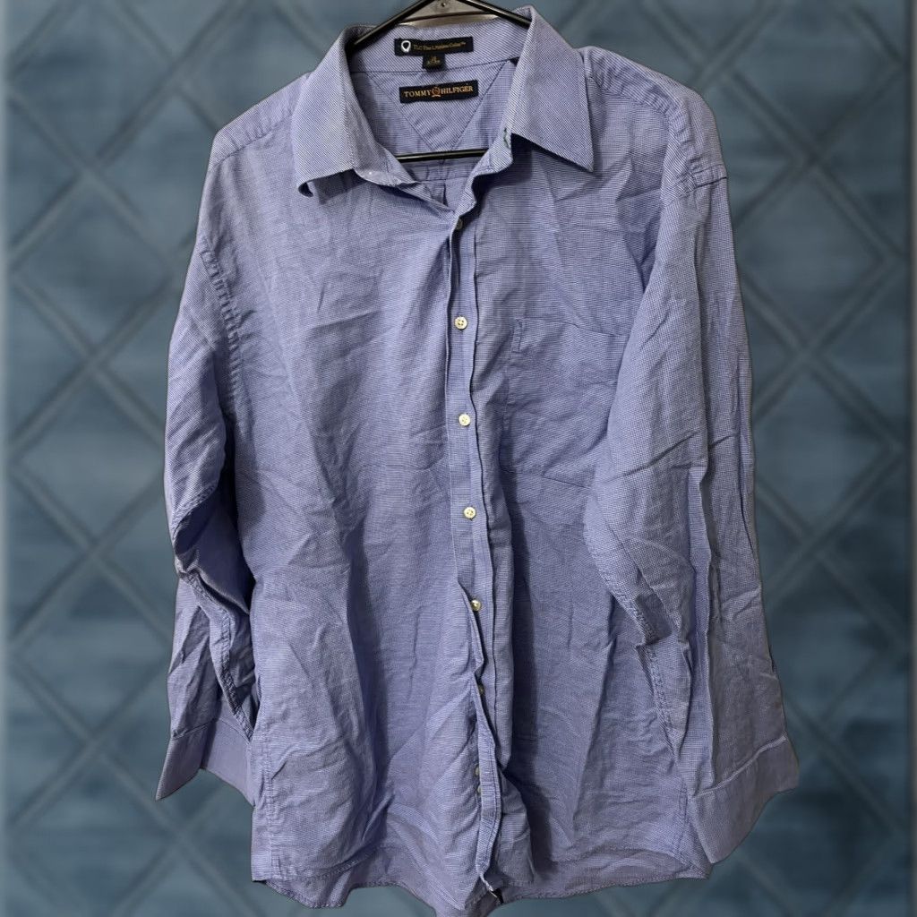 Tommy Hilfiger VINTAGE Tommy Hilfiger Shirt Mens 16 Blue Long Sleeve Button-Up TLC The Lifetime Collar Mens Size US L / EU 52-54 / 3 - 1 Thumbnail