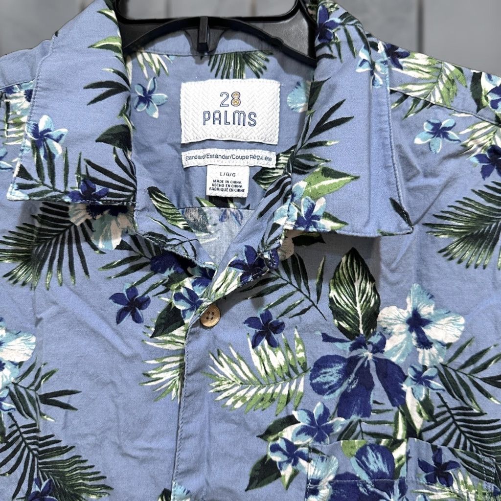Vintage VINTAGE 28 Palms Hawaiian Shirt Men L Blue Floral Tropical Aloha Beach Camp Shirt Cotton Size US L / EU 52-54 / 3 - 1 Thumbnail