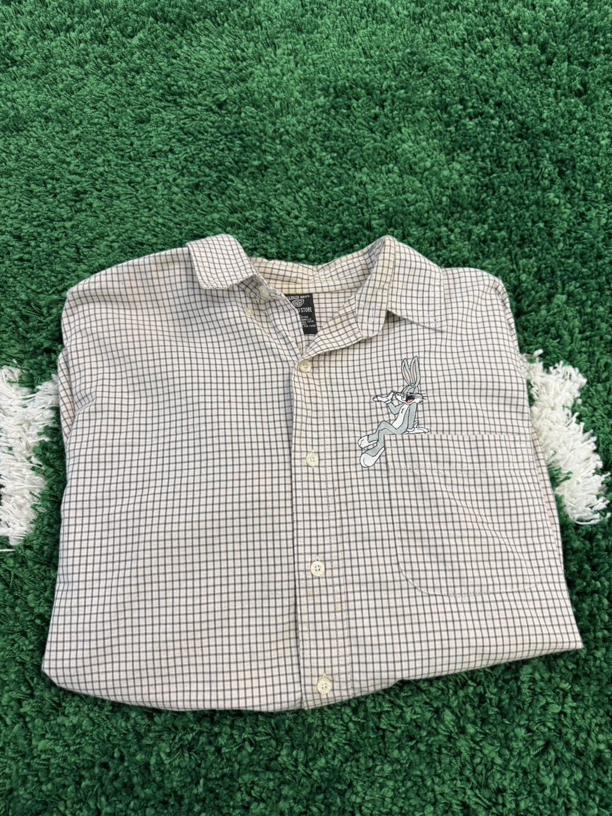RARE Warner Bros Bugs Bunny Checkered Button Down Shirt XL