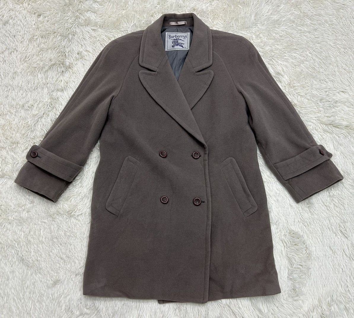 image of Burberrys Double Breasted Cashmere Wool Blazer Jacket in Beige, Women's (Size Medium)