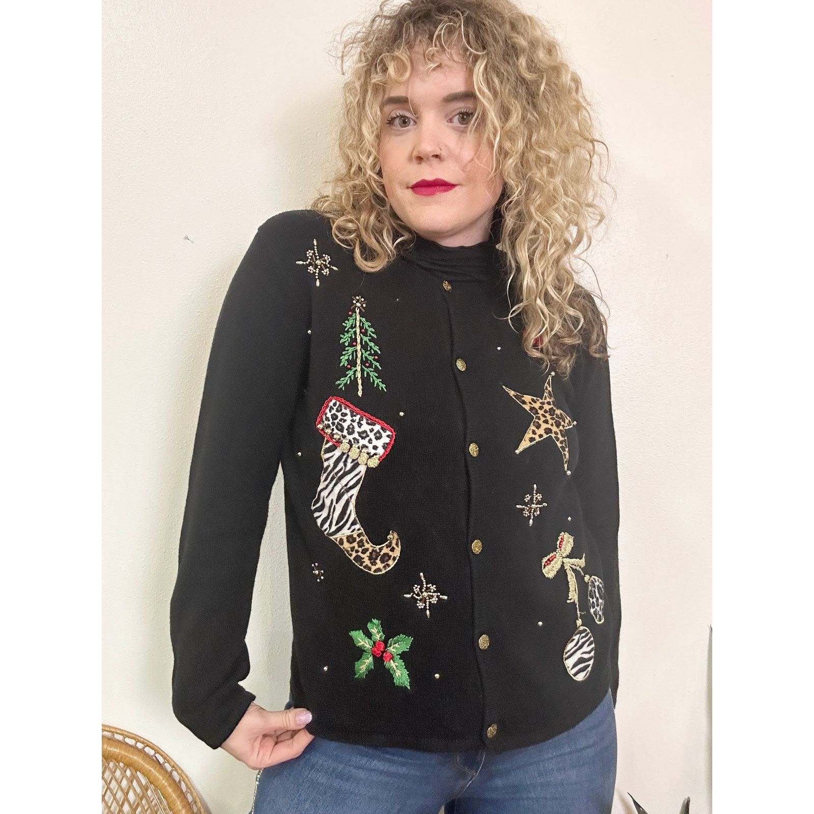 Other Y2K Animal Print Christmas Cardigan size Large Size L / US 10 / IT 46 - 1 Thumbnail