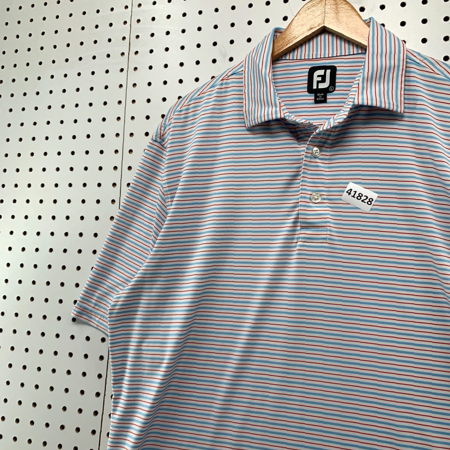 Footjoy FJ Footjoy Collared Golf Polo Shirt Mens Large White Blue Red Striped 23x31.5 - Polo, FootJoy, Striped, Golf Shirt, Mens, White/Blue/Red Size US L / EU 52-54 / 3 - 6 Thumbnail