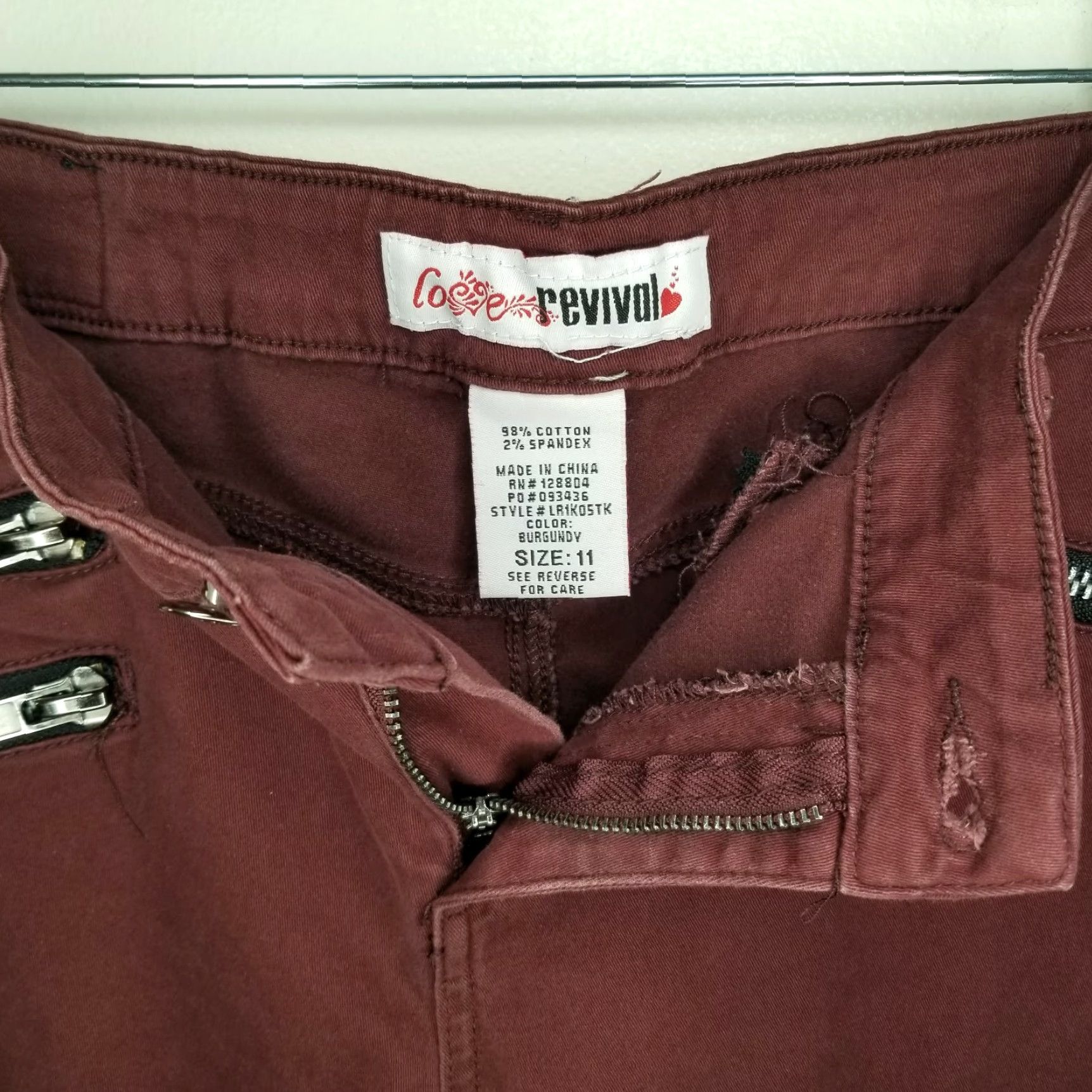 Vintage LOVE REVIVAL Jeans Skinny Zipper Size 11 Womens Maroon Red Love Theme 11 Women Size 32" / US 10 / IT 46 - 3 Thumbnail