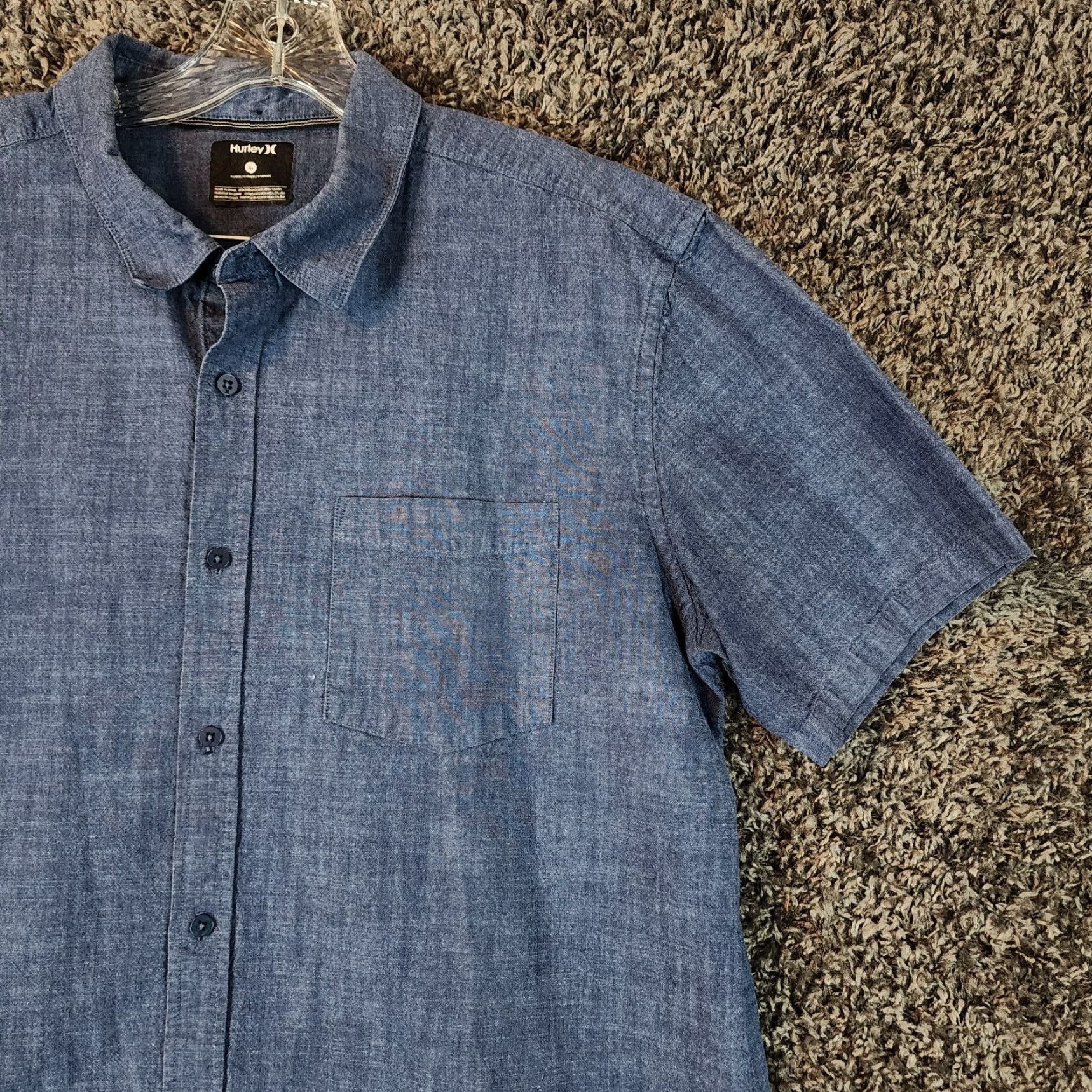 Hurley Hurley Men Short Sleeve Button-Up Shirt XL Blue Casual Summer Size US 36 / EU 52 - 3 Thumbnail