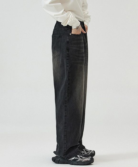 Japanese Brand Street loose straight retro washed distressed jeans for men Size US 32 / EU 48 - 4 Thumbnail
