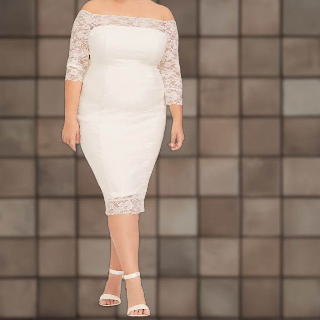Torrid Torrid Ivory Lace Bodycon Dress-Size 18 Midi Off the Shoulder 3/4 Sleeve Formal Plus Size Womens Size XXL / US 16-18 / IT 52-54 - 1 Thumbnail