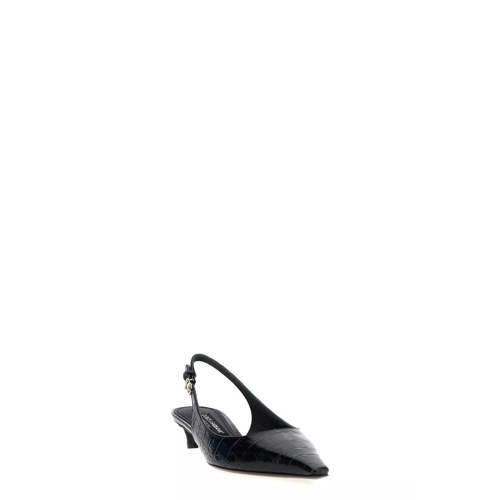 DOLCE&GABBANA Mun Embossed Black Leather 30mm Slingback New/