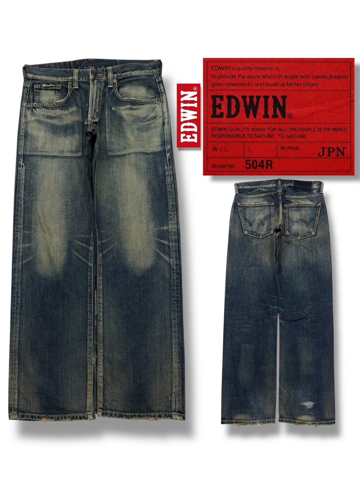 Vintage 00s Edwin 504 Japan Vintage Faded Denim Jeans W34