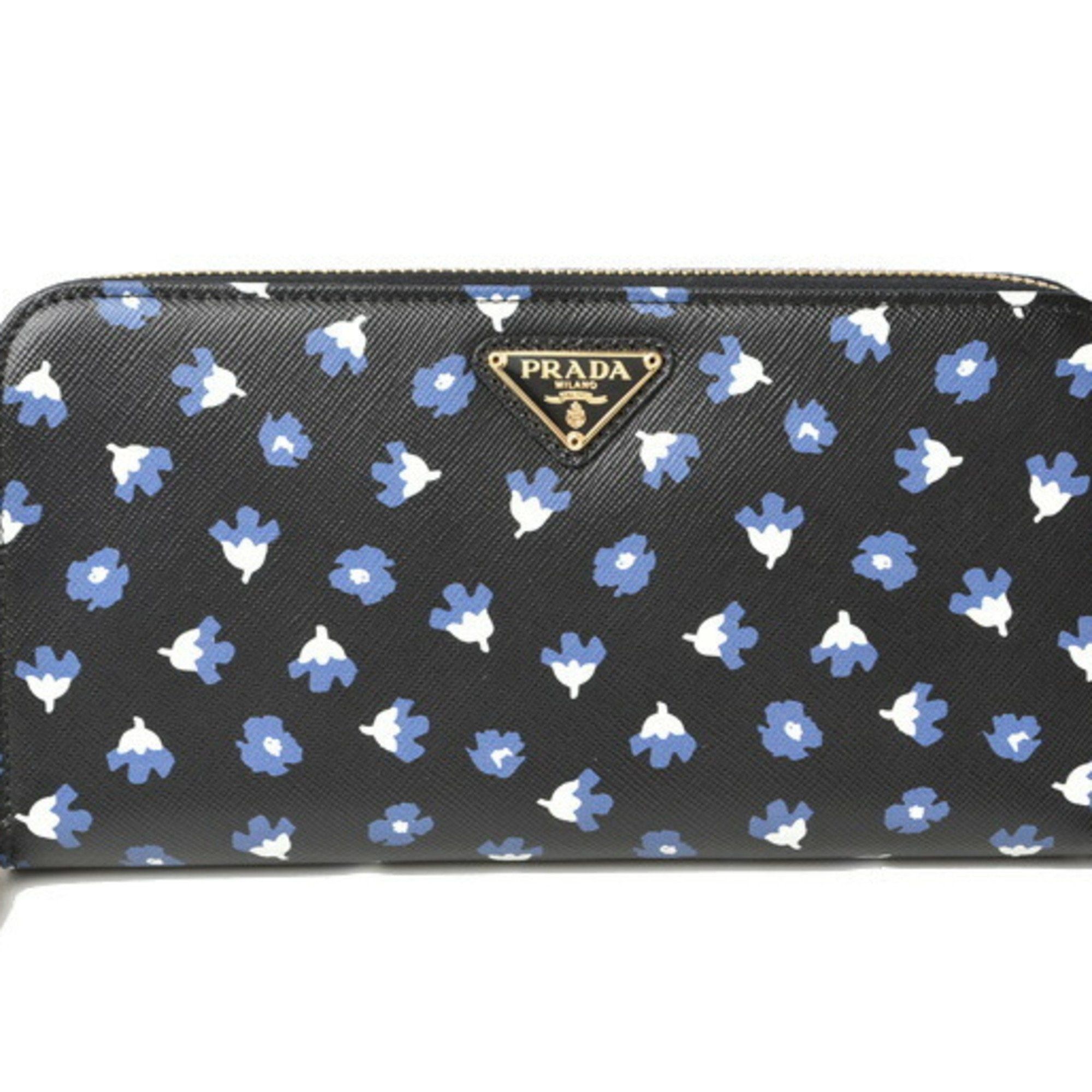 image of Prada Long Wallet 1M0506 Saffiano Print Embossed Leather Royal Black Royal, Women's