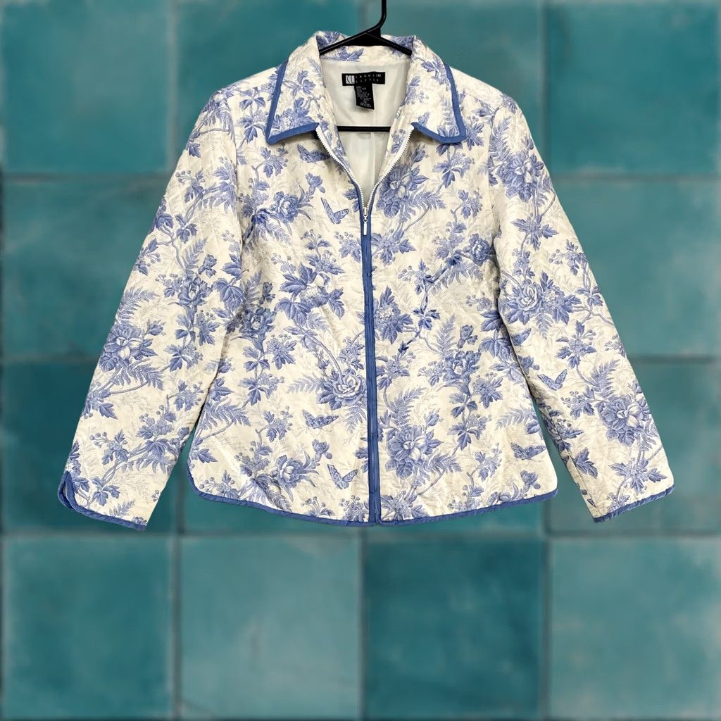 Vintage VINTAGE Carole Little Silk Quilted Jacket Womens Small Blue Floral Cottagecore 90s PRairie Y2K Casual Size S / US 4 / IT 40 - 1 Thumbnail