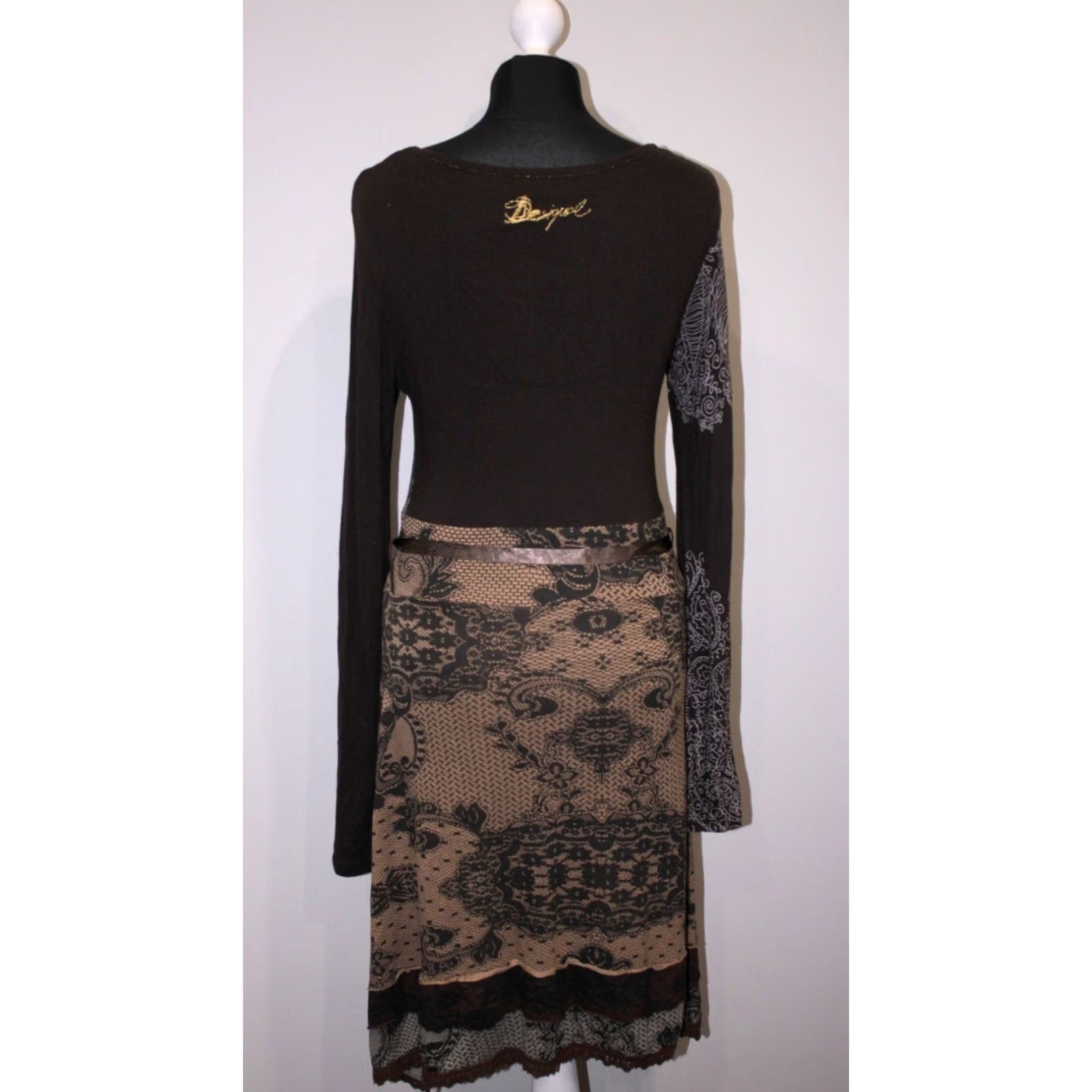 Desigual Desigual Dress Womens XL Brown Knee Length A-Line 27V2893 Size XL / US 12-14 / IT 48-50 - 4 Thumbnail