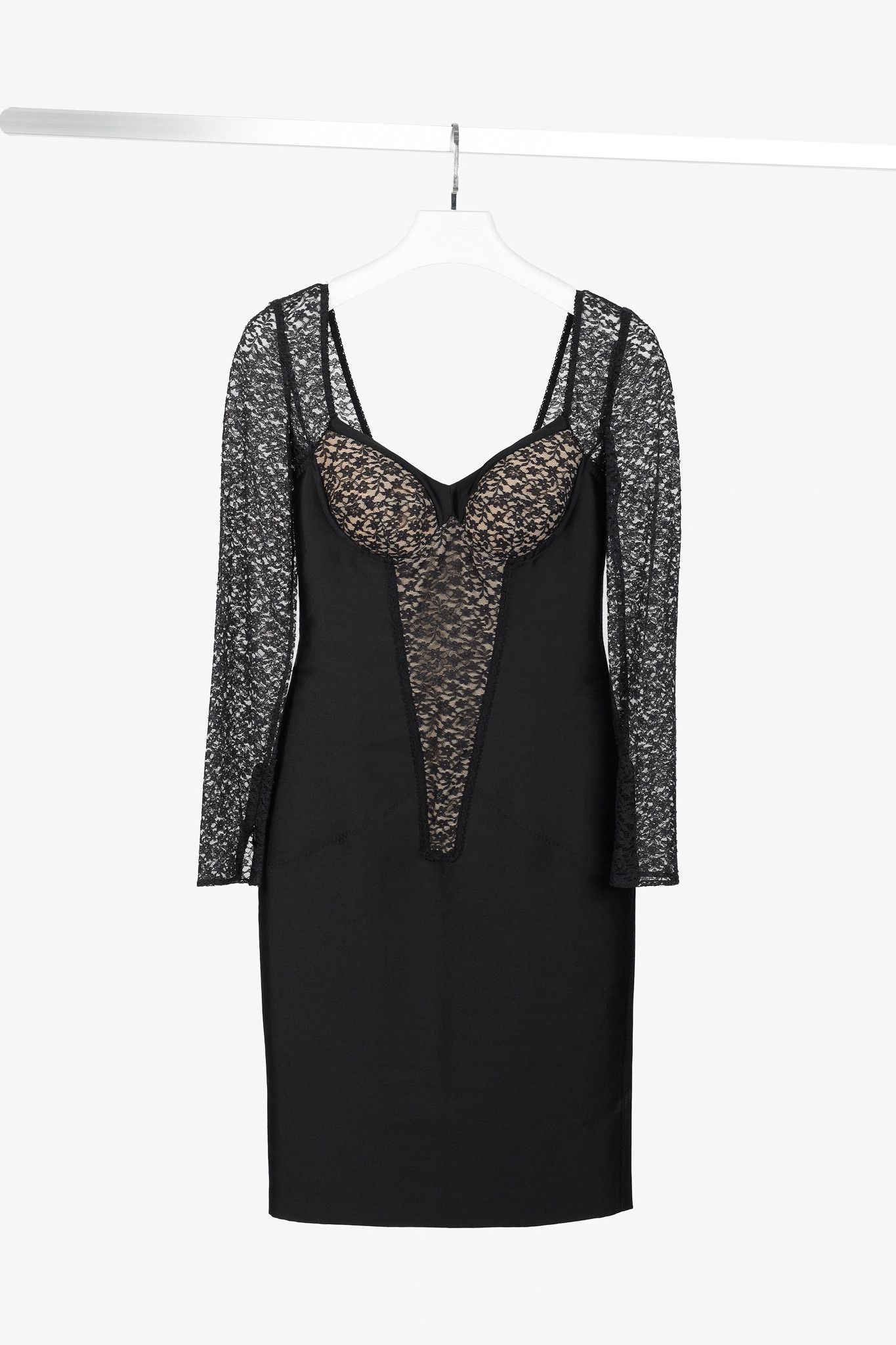 Stella McCartney Stella McCartney Black Lace-Trim Long-Sleeve Bodycon Dress Size M / US 6-8 / IT 42-44 - 1 Thumbnail
