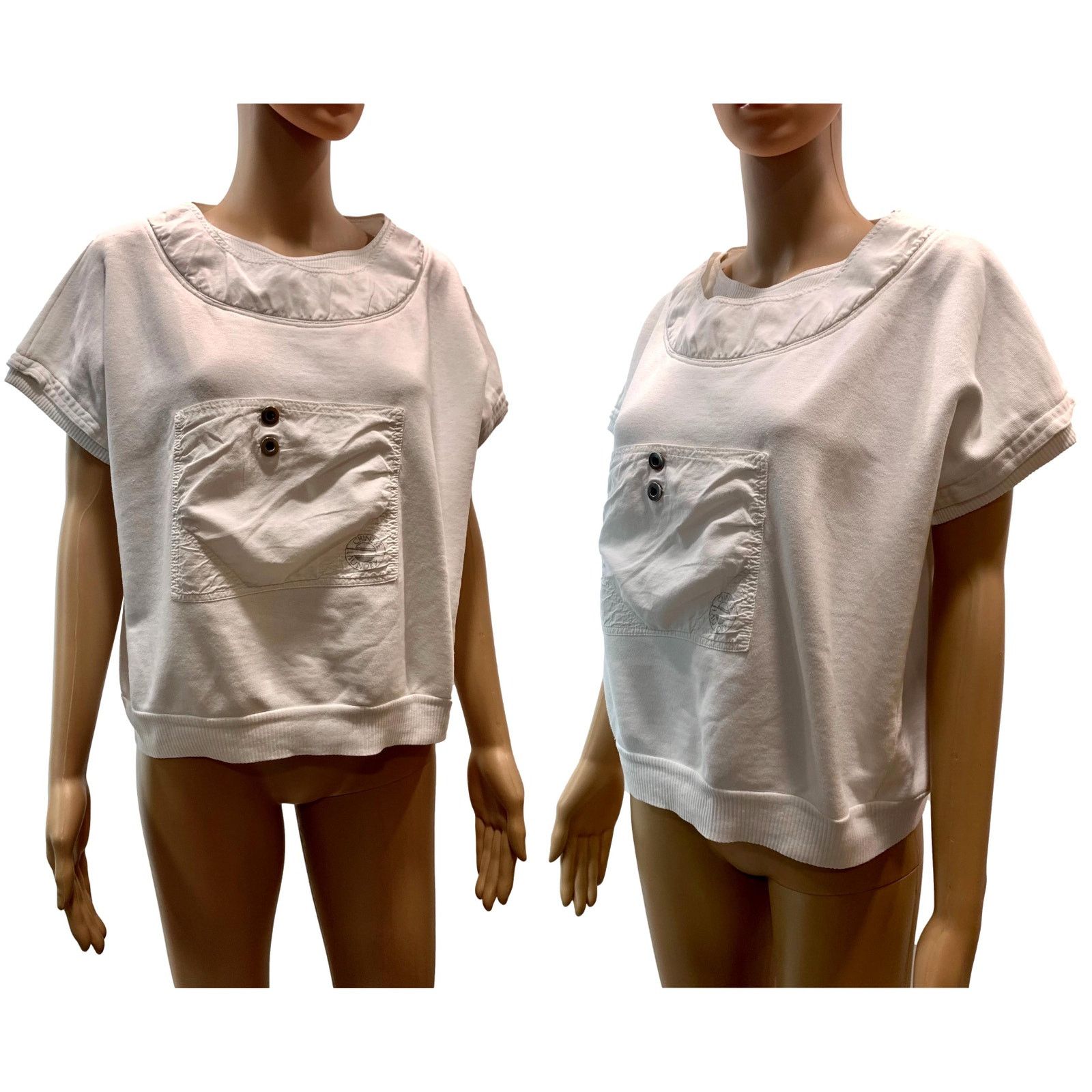 Vintage 80s Boxy Oversized White Crop Sweatshirt | Cotton M Size M / US 6-8 / IT 42-44 - 2 Thumbnail