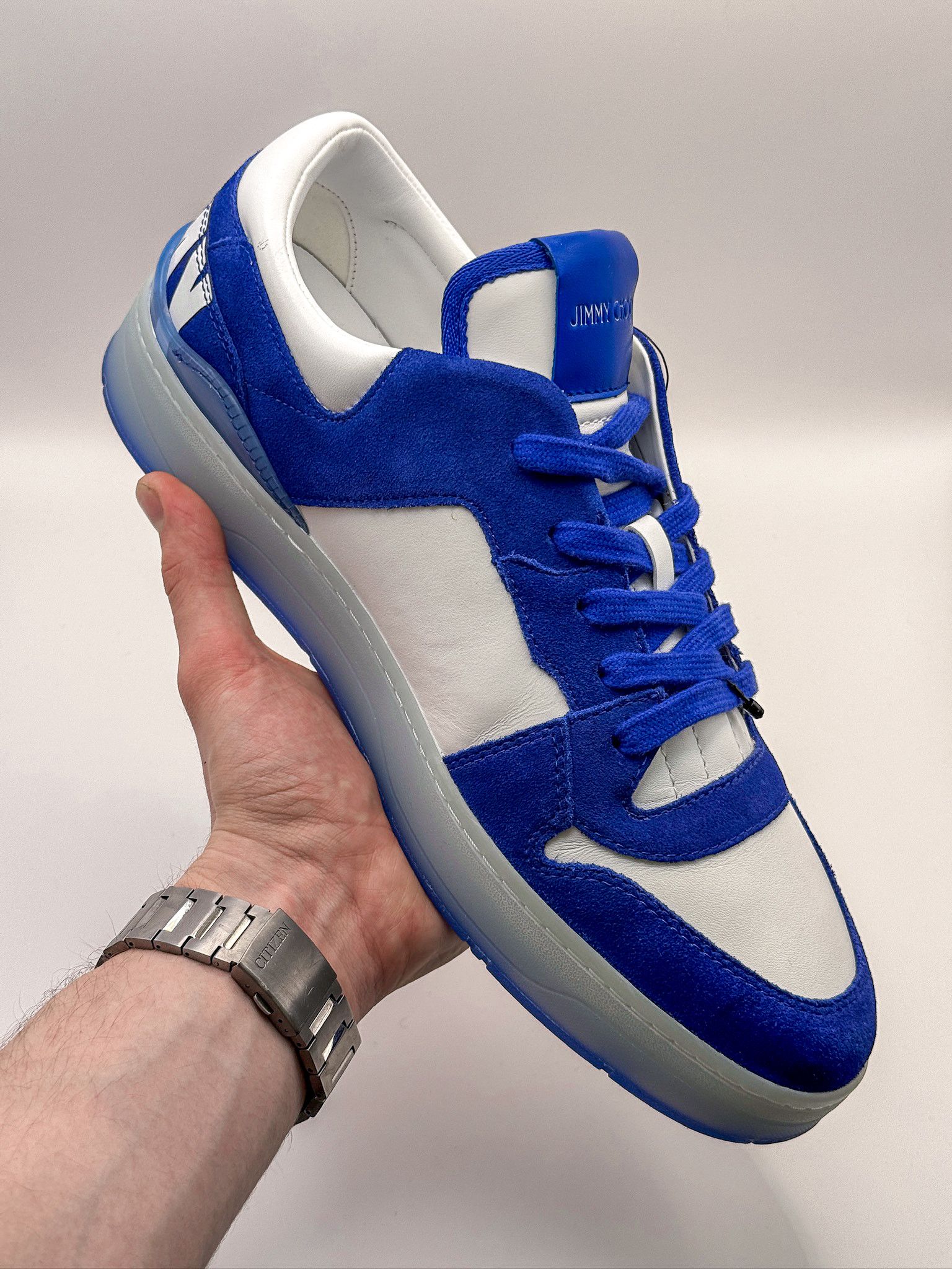 Jimmy Choo Jimmy Choo Blue Florent/M Ultraviolet White Leather Sneakers Size US 10.5 / EU 43-44 - 5 Thumbnail
