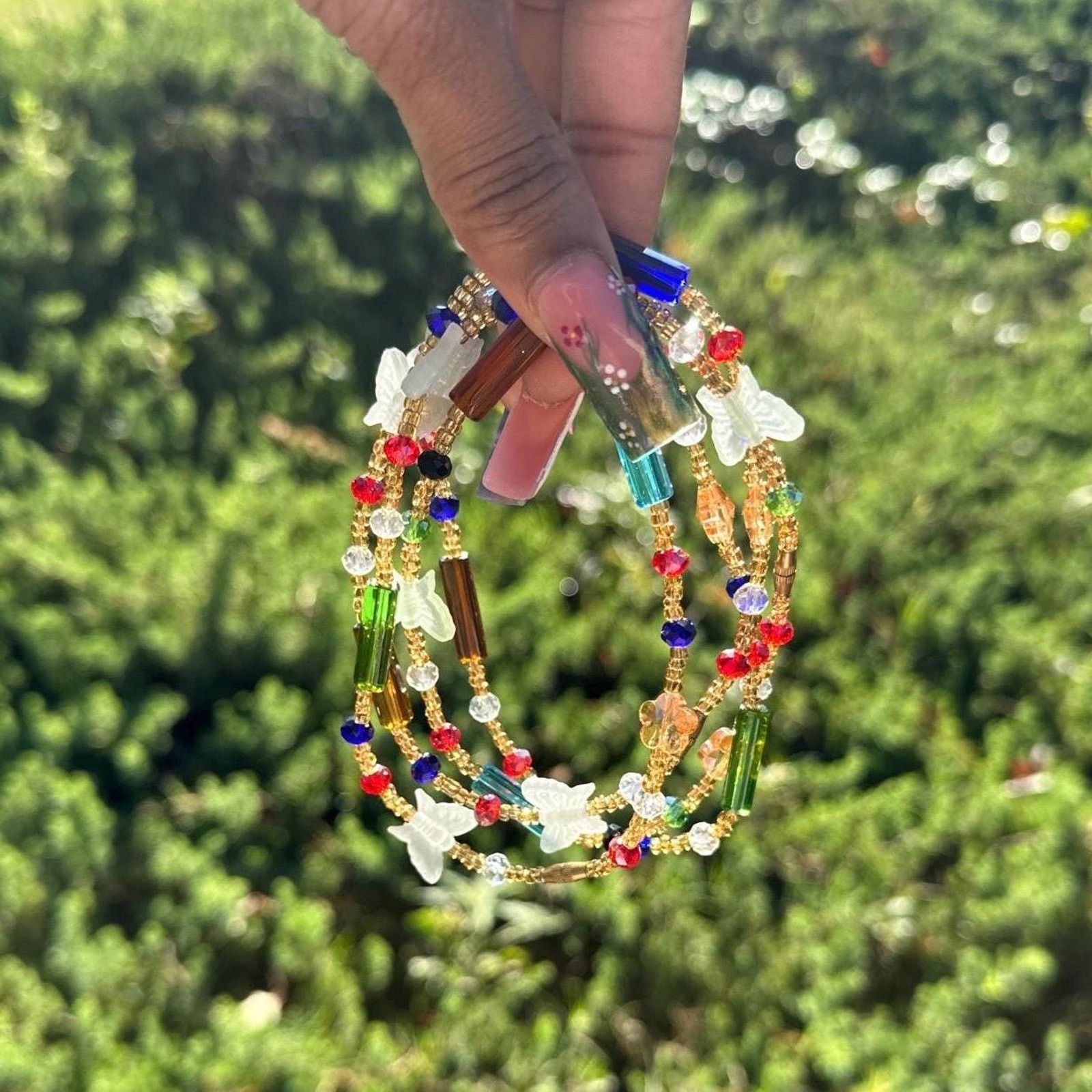 Handmade Multicolored butterfly beaded anklet glow in the dark Size ONE SIZE - 4 Thumbnail