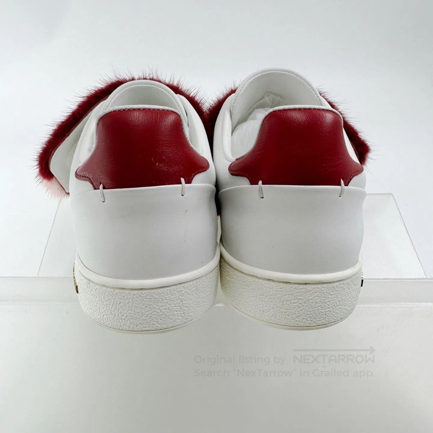 Louis Vuitton LV Red Pink Mink Fur White Sneakers. Size US 6 / IT 36 - 3 Thumbnail
