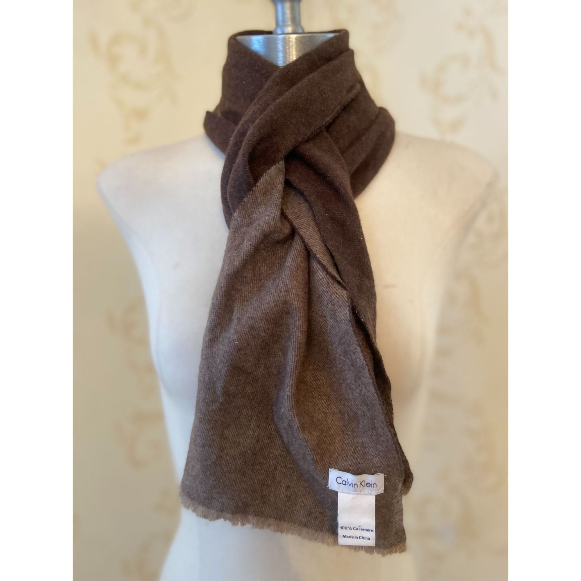 Calvin Klein Beige/Brown 100% Cashmere Scarf 64