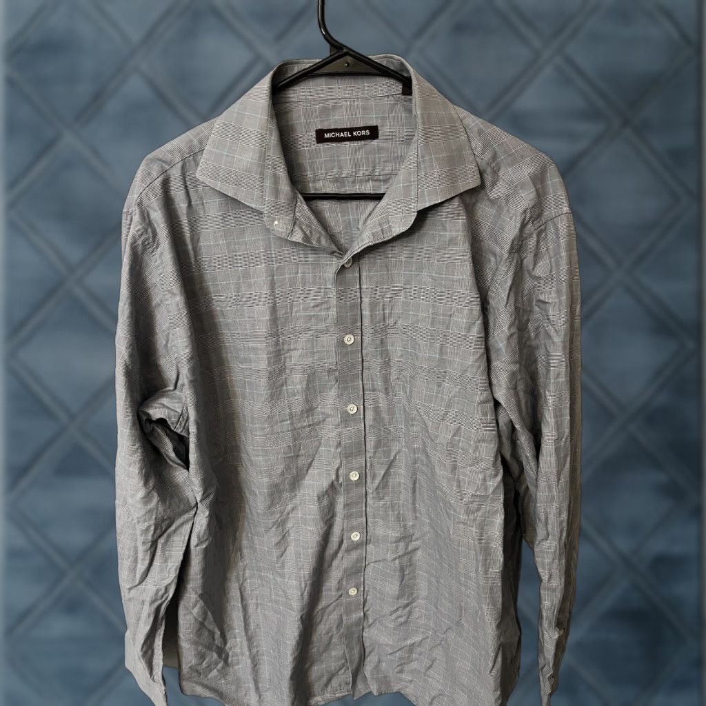 Michael Kors Michael Kors Button-Up Shirt Blue Plaid 17 100% Cotton Non Iron Mens Dress Shirt Size 46R - 1 Thumbnail