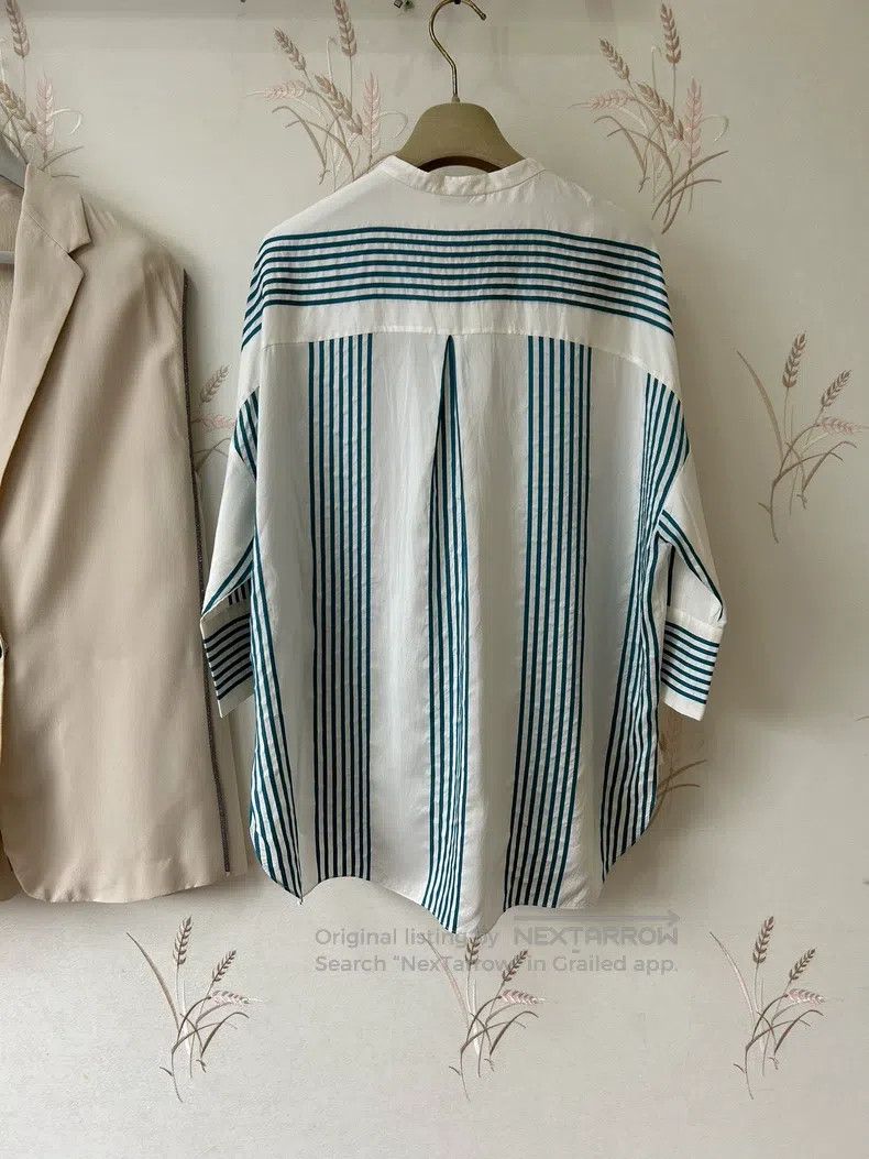 Loro Piana LORO PIANA Blue and white striped silk casual top Size S / US 4 / IT 40 - 2 Thumbnail