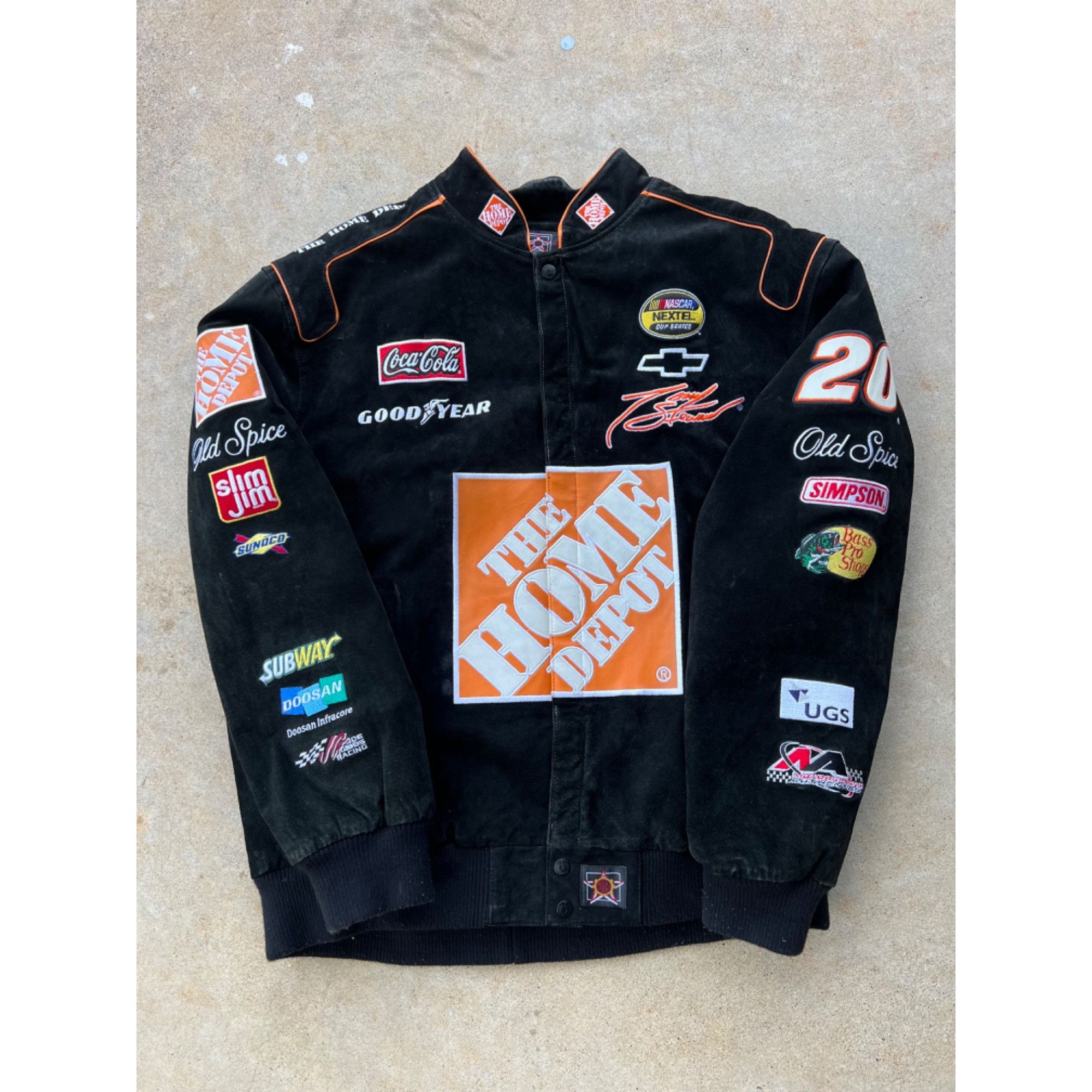 image of Jh Designs Vintage Nascar Jeff Hamilton Tony Stewart Black Suede Jacket, Men's (Size 2XL)