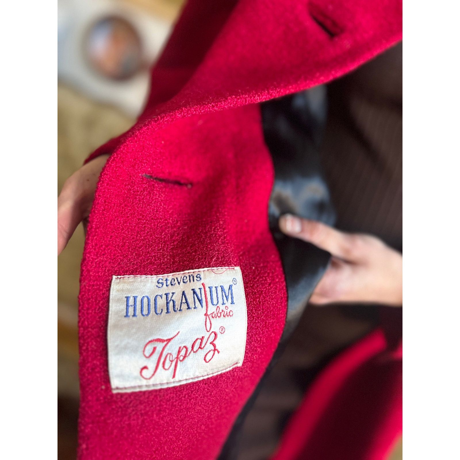 Vintage 50s Stevens Hockanum Topaz Red Genuine Fur Collar Coat Large Size L / US 10 / IT 46 - 15 Thumbnail