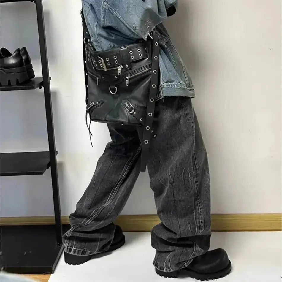 Japanese Brand Black Washed Damage Baggy jeans y2k 90’s retro style Size US 34 / EU 50 - 5 Thumbnail